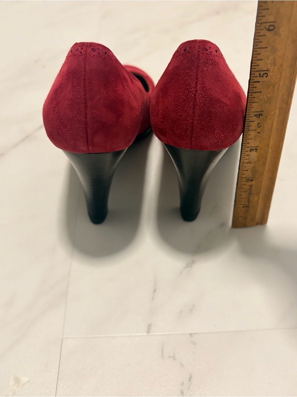 BODEN Womens Size 38 (US 7.5) Burgundy Perforated Suede Leather Pumps EUC - Picture 4 of 13